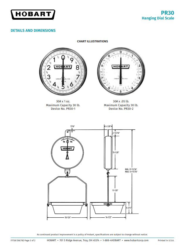 Hobart PR30-1, Hanging Dial Scale