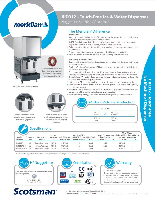 Scotsman Ice and Water Dispenser HID312A‐1